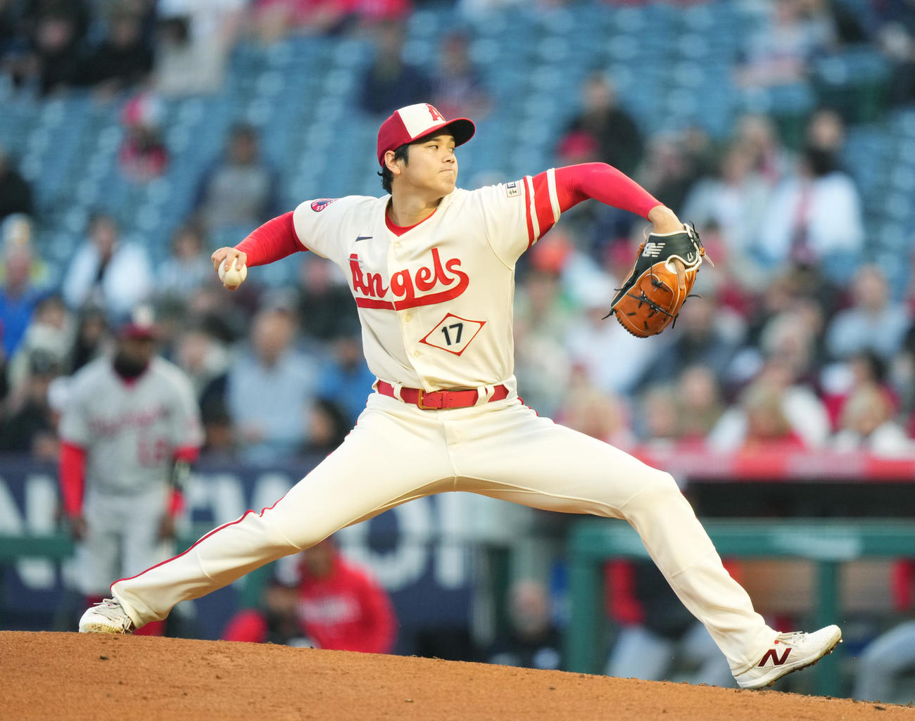 エンゼルス対ナショナルズ　エンゼルス先発の大谷（撮影・菅敏）