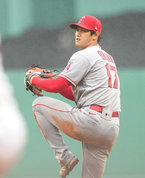 レッドソックス対エンゼルス エンゼルス先発の大谷(撮影・菅敏)