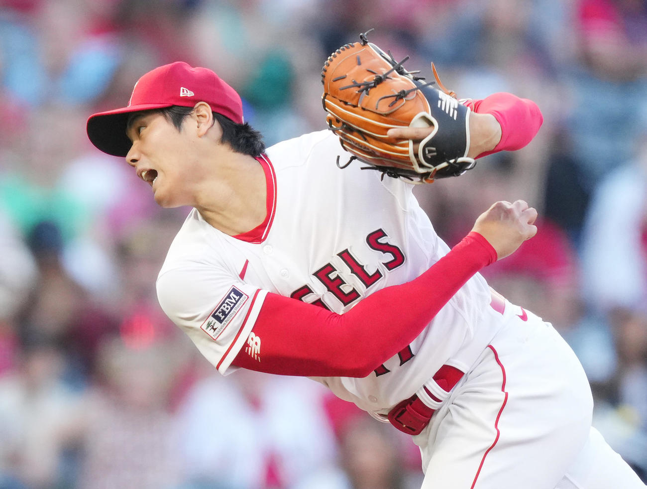 エンゼルス対ロイヤルズ　エンゼルス先発の大谷（撮影・菅敏）
