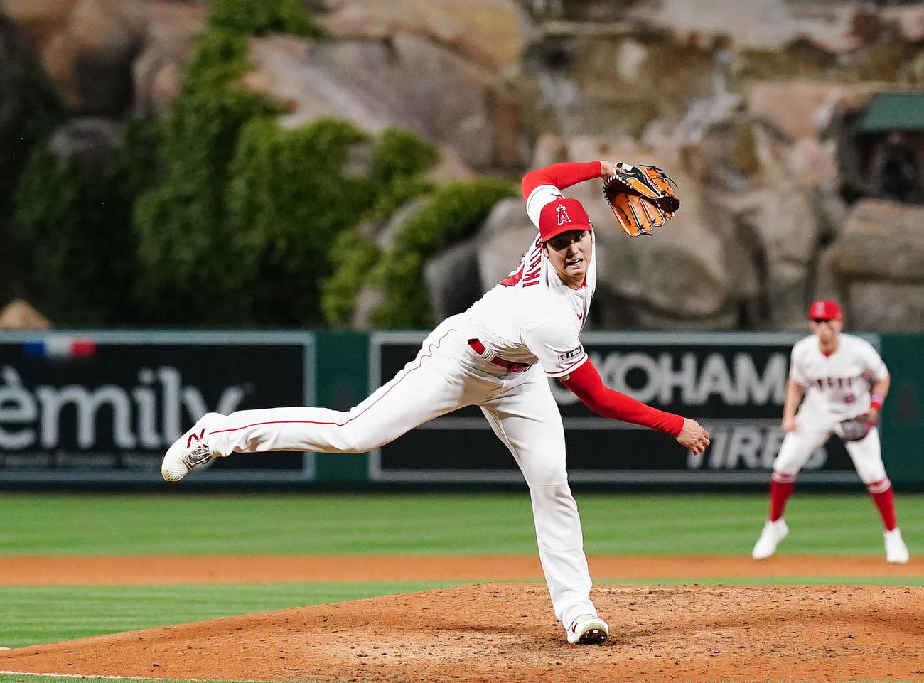 ロイヤルズ戦に先発し、7回を2安打無失点に抑え、今季3勝目を挙げたエンゼルス大谷（撮影・菅敏）