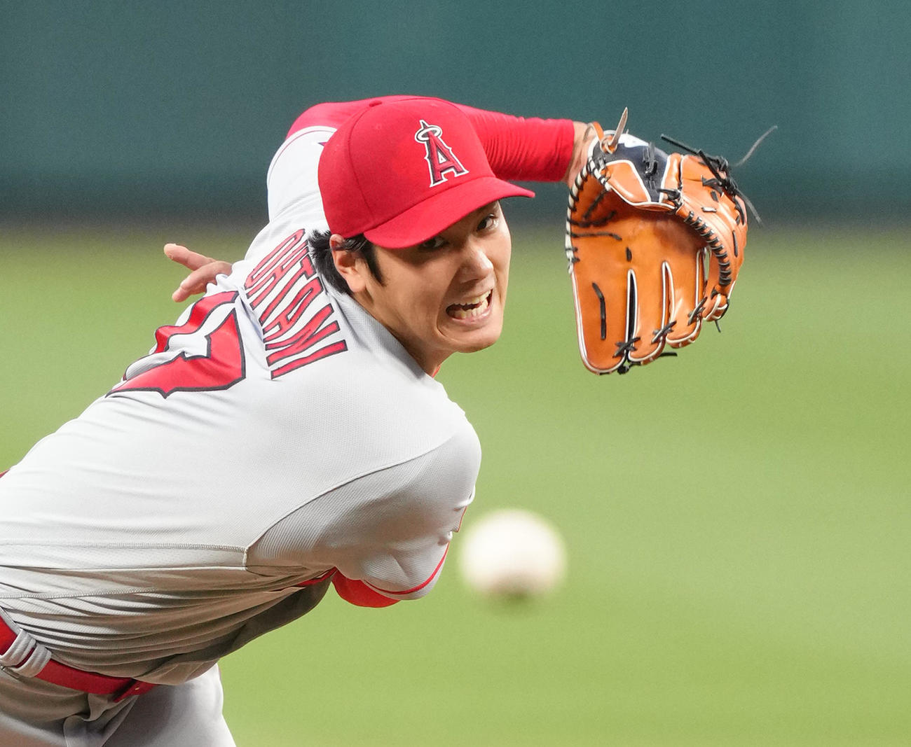 カージナルス対エンゼルス　エンゼルス先発の大谷（撮影・菅敏）