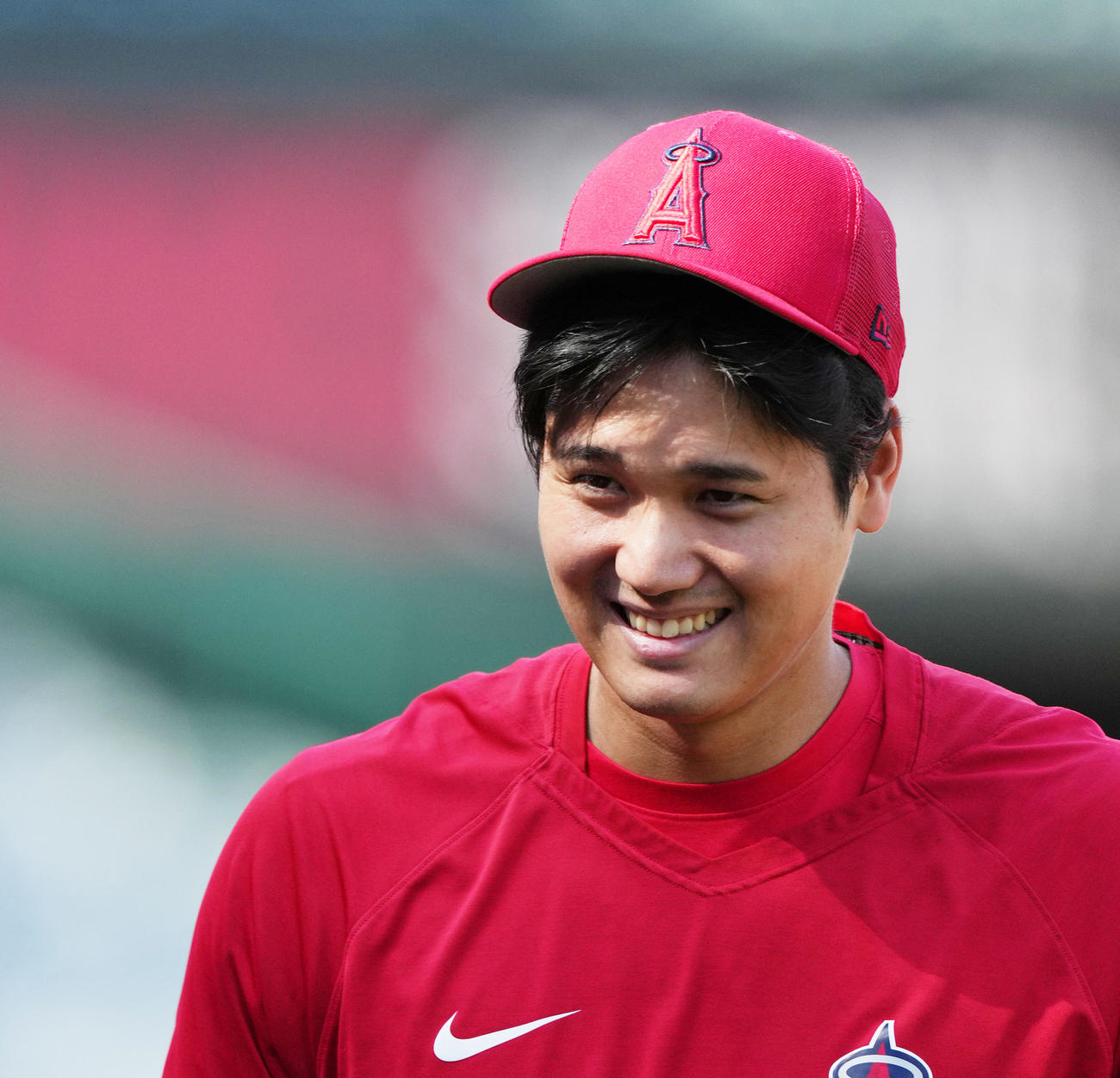 エンゼルス対アストロズ　さっぱりとした髪型で調整する大谷（撮影・菅敏）
