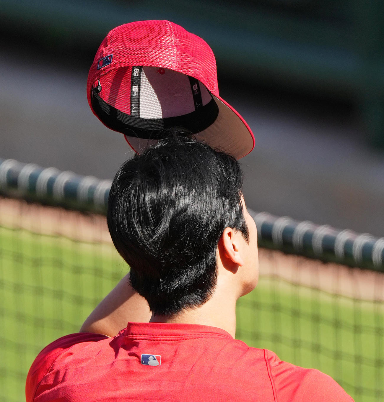 エンゼルス対アストロズ　さっぱりとした髪型で調整する大谷（撮影・菅敏）