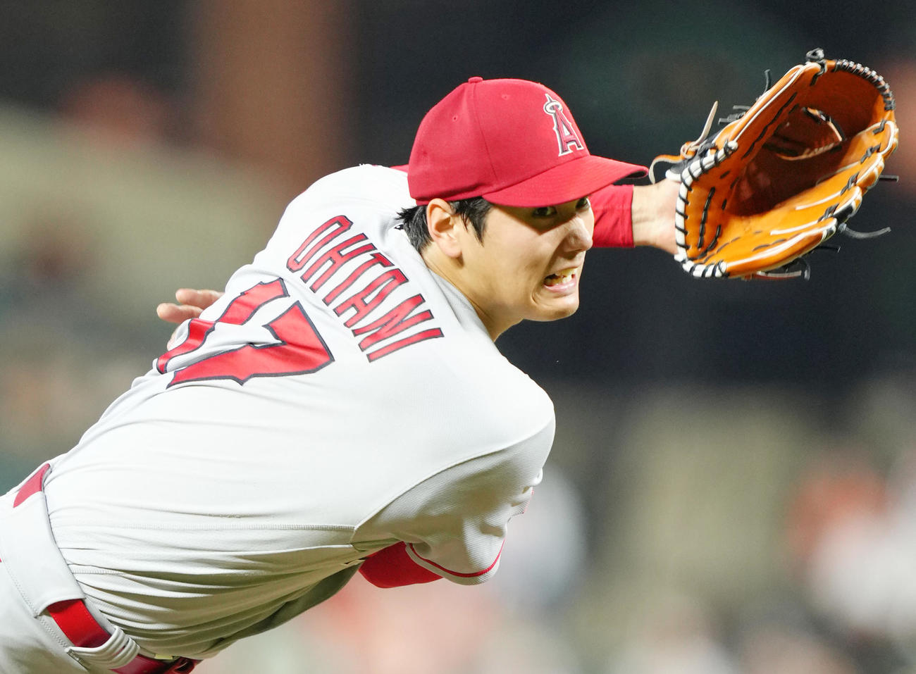オリオールズ対エンゼルス　エンゼルス先発の大谷（撮影・菅敏）