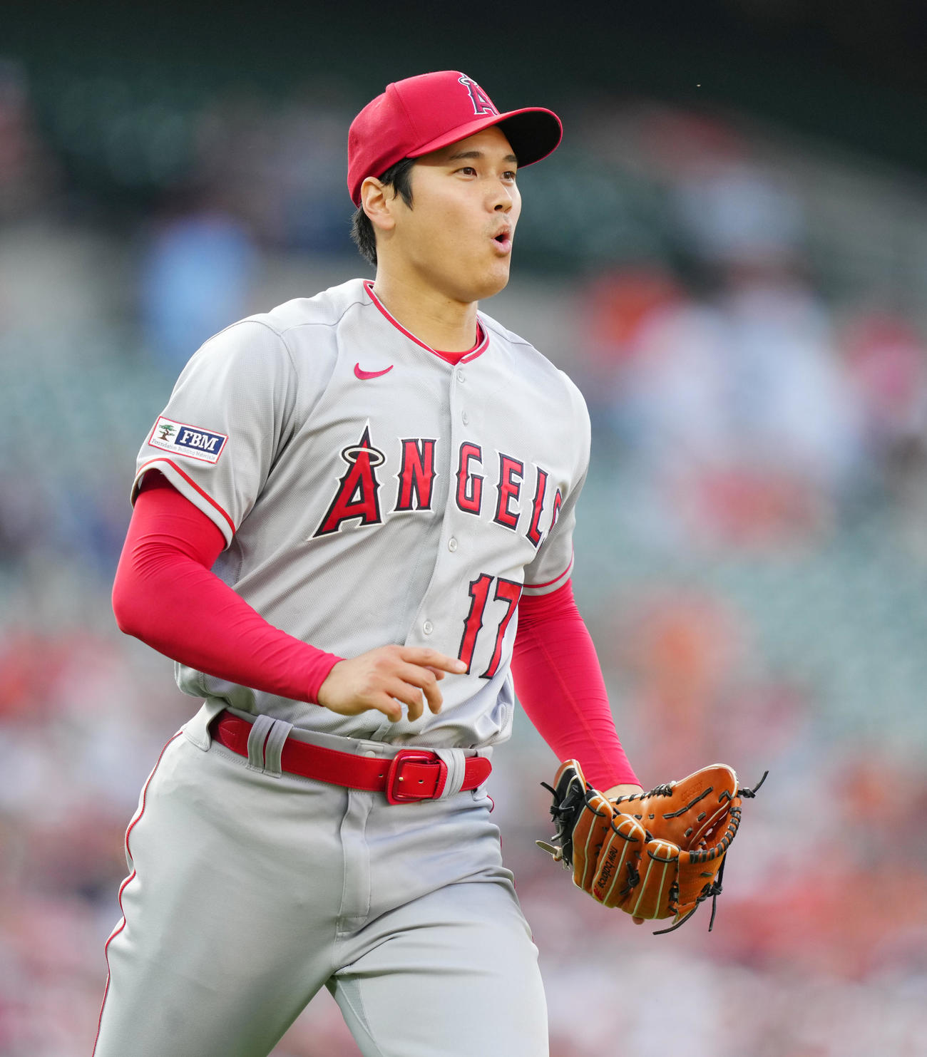 オリオールズ対エンゼルス　エンゼルス先発の大谷（撮影・菅敏）