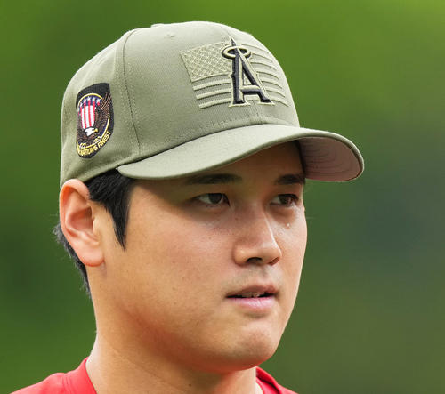 大谷翔平、特別仕様の帽子で投手調整 22日ツインズ戦登板へ試合前に壁 