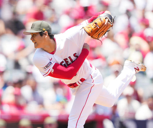 エンゼルス対ツインズ　エンゼルス先発の大谷（撮影・菅敏）