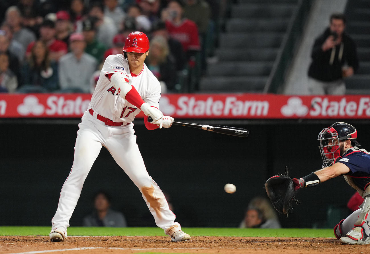 エンゼルス対レッドソックス　8回裏エンゼルス無死、見逃しの三振に倒れる大谷（撮影・菅敏）