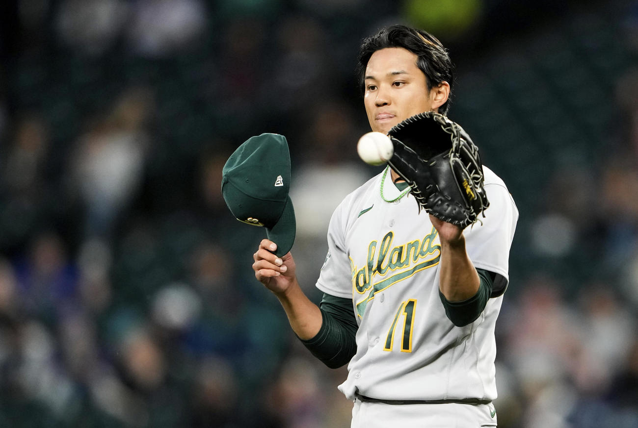 マリナーズ戦の7回から登板したアスレチックス藤浪晋太郎（AP）