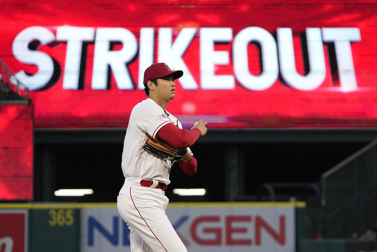 マーリンズのソレアを三振に取ったエンゼルス大谷翔平（AP）