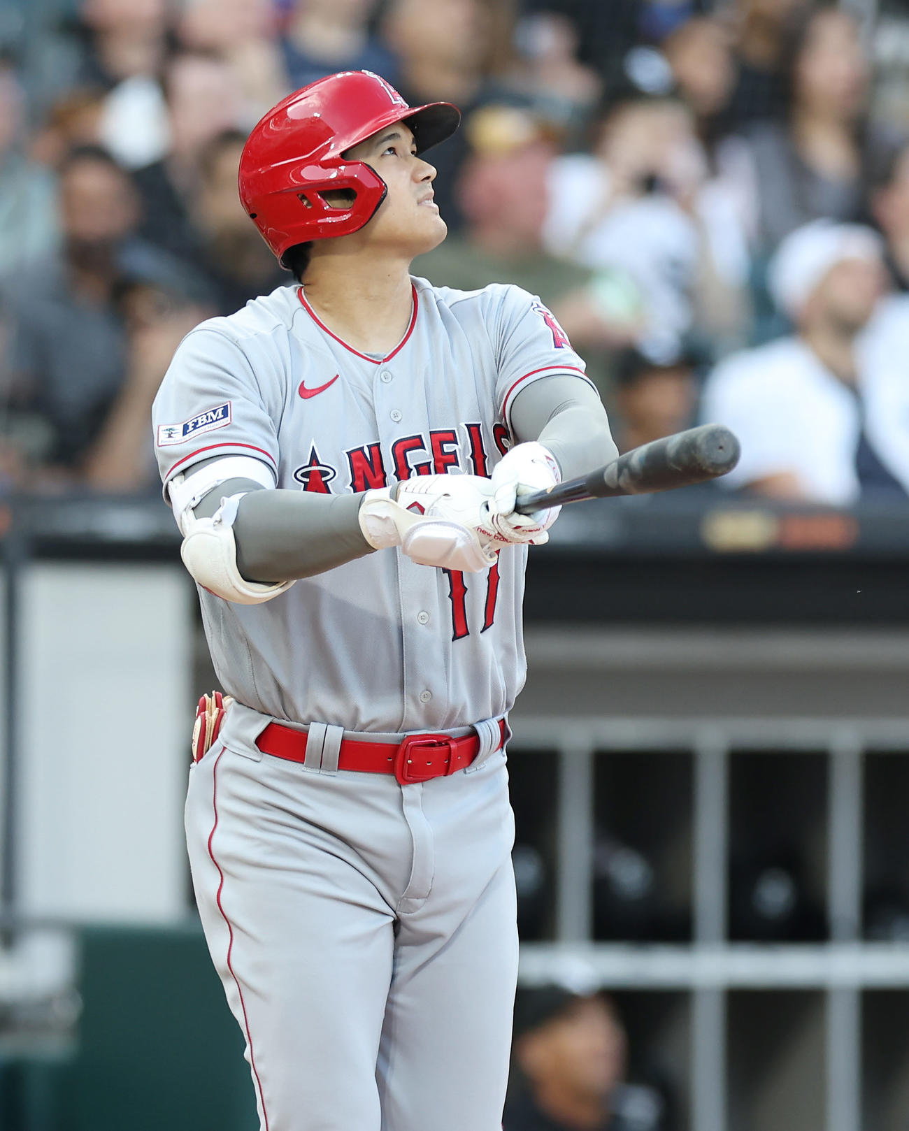 ホワイトソックス対エンゼルス　1回表エンゼルス1死、中飛に倒れる大谷（撮影・前田充）
