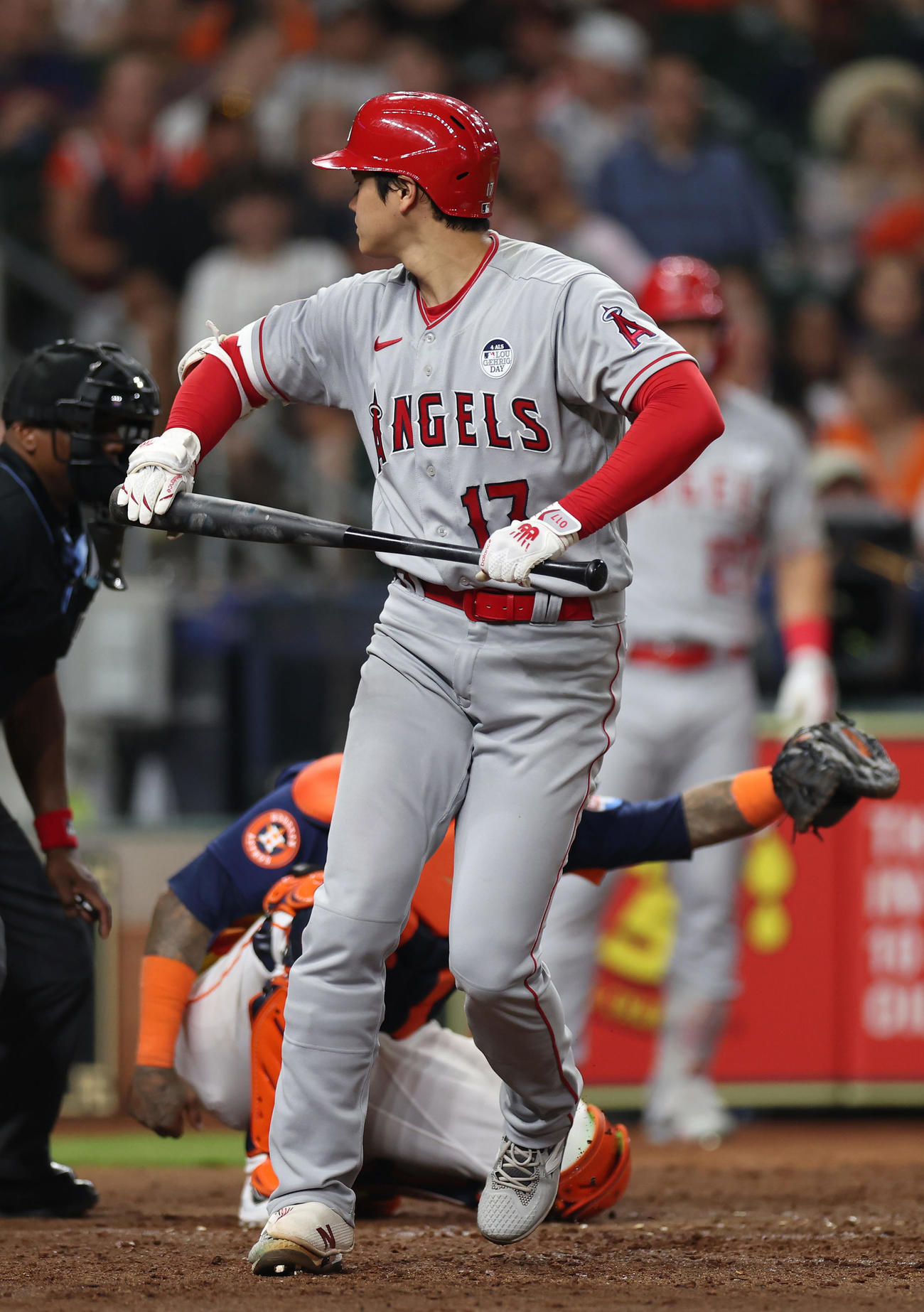 アストロズ対エンゼルス　8回表エンゼルス無死、四球を選ぶ大谷（撮影・前田充）