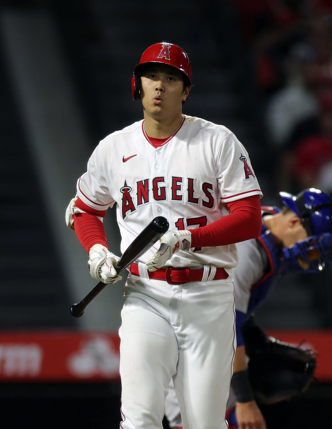 エンゼルス対カブス　7回裏エンゼルス無死、四球を選ぶ大谷（撮影・前田充）