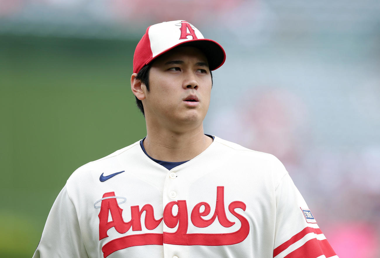 エンゼルス対マリナーズ　マリナーズ戦に臨むエンゼルス大谷（撮影・前田充）