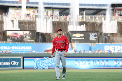 ロイヤルズ対エンゼルス　ロイヤルズ戦に臨むエンゼルス大谷（撮影・前田充）