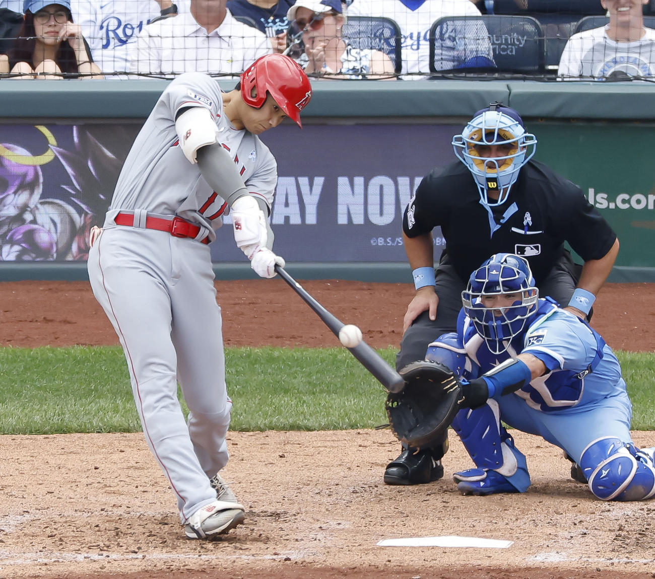 ロイヤルズ戦の5回、2試合連続本塁打となる24号2ランを放つエンゼルス・大谷（共同）