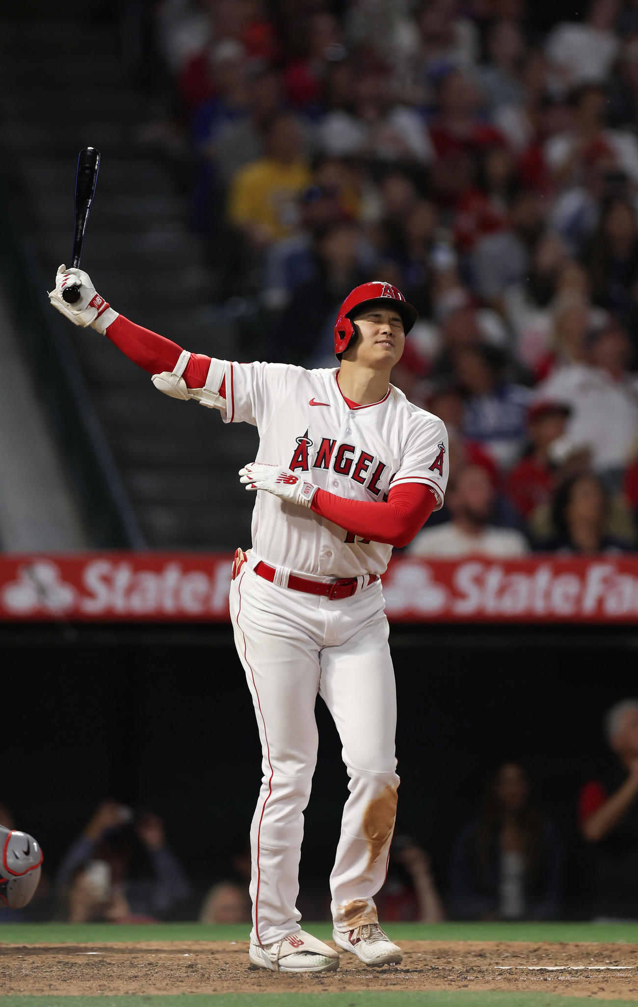 エンゼルス対ドジャース　9回表エンゼルス無死、中飛に倒れる大谷（撮影・前田充裏