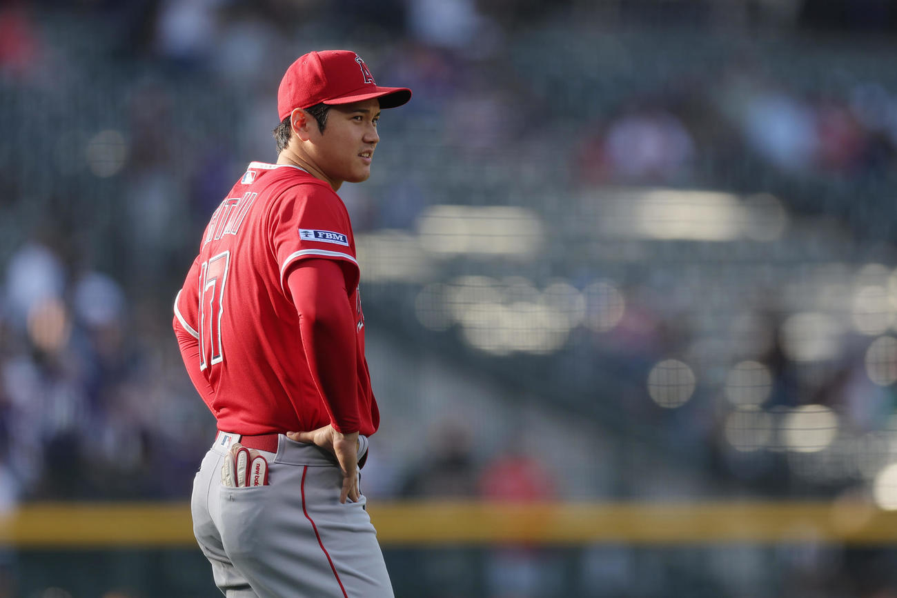 ロッキーズ対エンゼルス　ロッキーズ戦に臨むエンゼルス大谷（撮影・前田充）