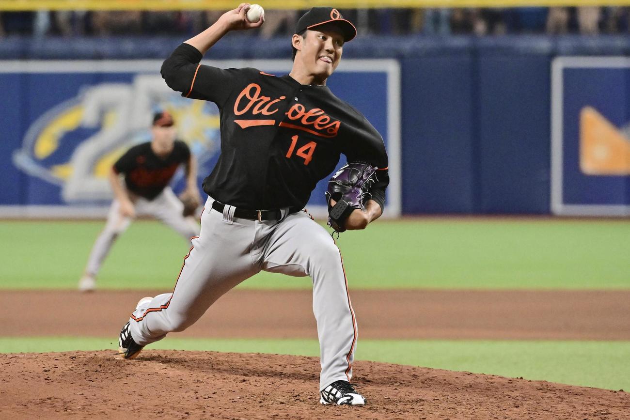 レイズ戦の7回、移籍後初登板したオリオールズ藤浪（ゲッティ＝共同）