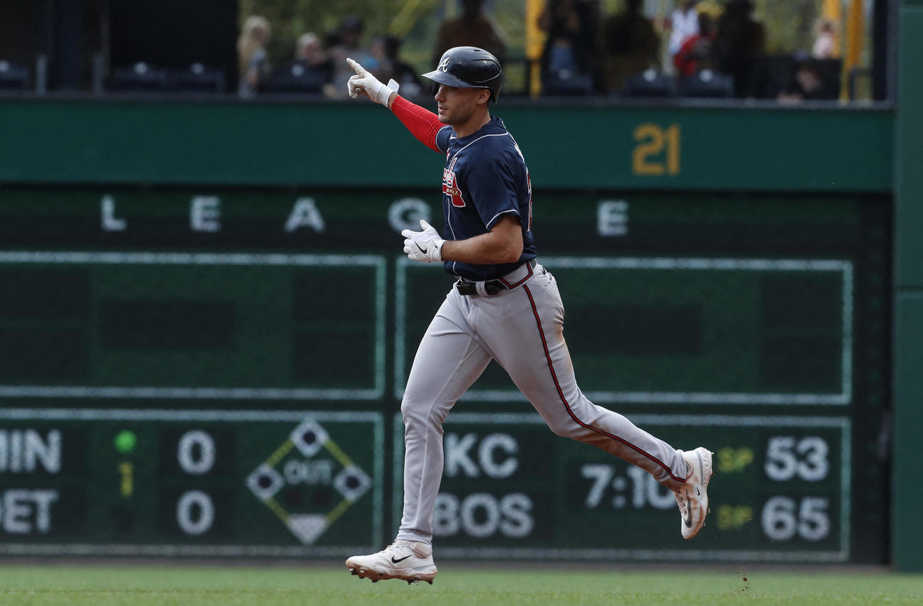 パイレーツ戦、本塁打を放ったブレーブス・オルソン（USA TODAY Sports＝ロイター）