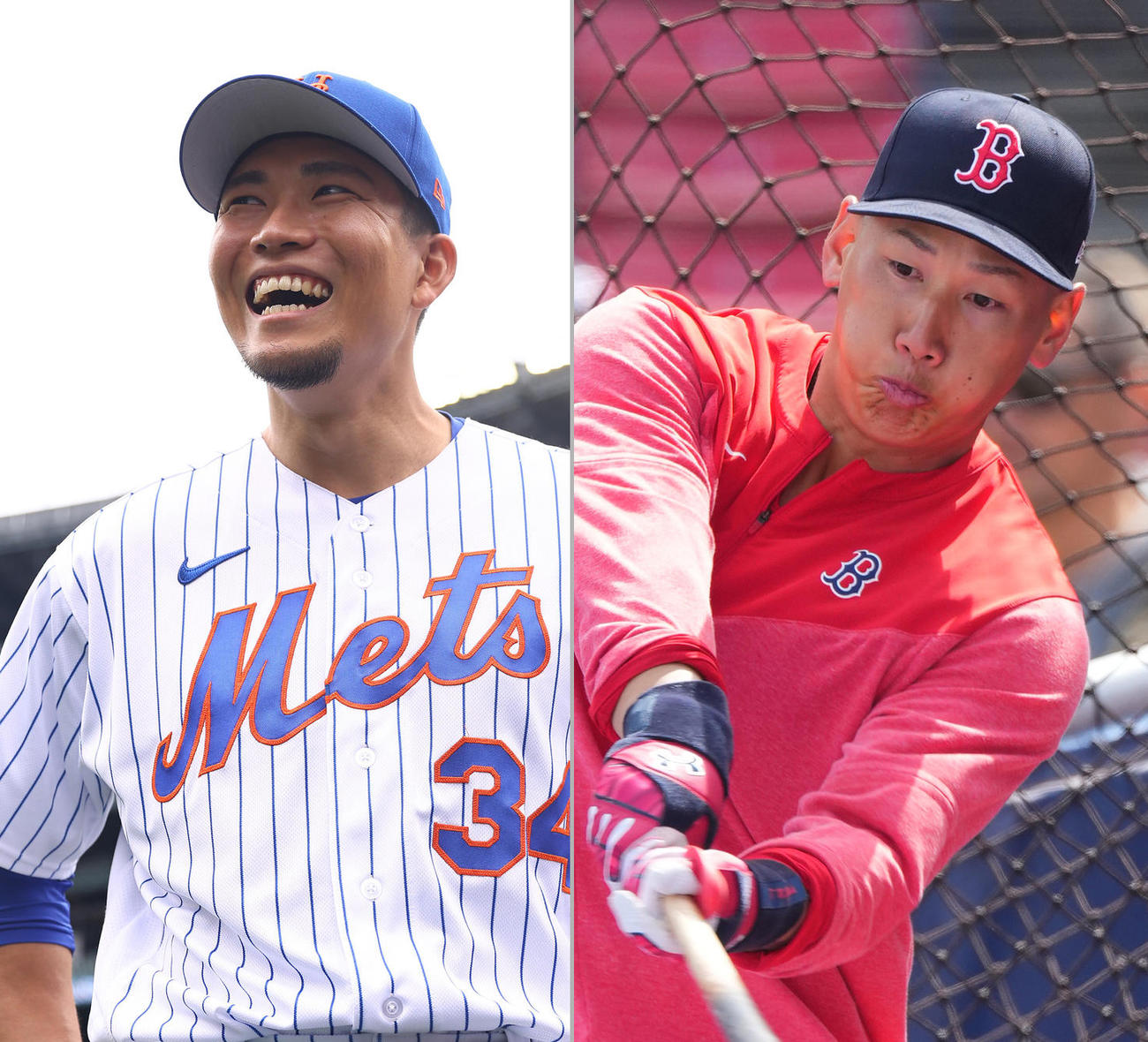 メッツ千賀滉大（左）とレッドソックス吉田正尚