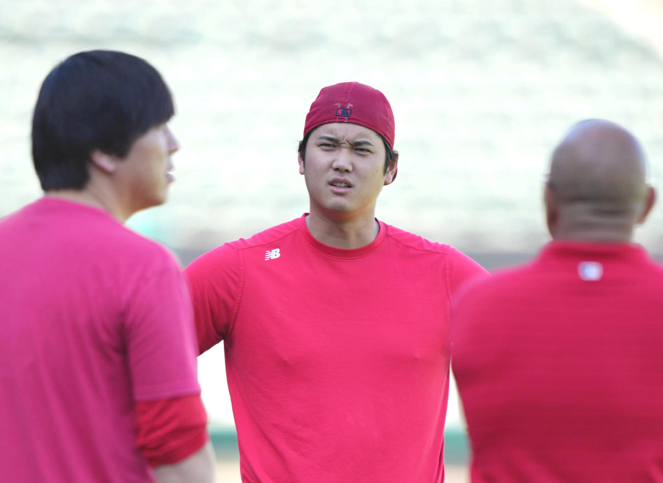 エンゼルス大谷翔平（中央）（2023年9月7日撮影）