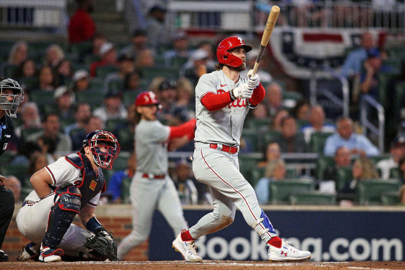 6回にソロ本塁打を放ったフィリーズのハーパー（ロイター＝USA TODAY Sports）