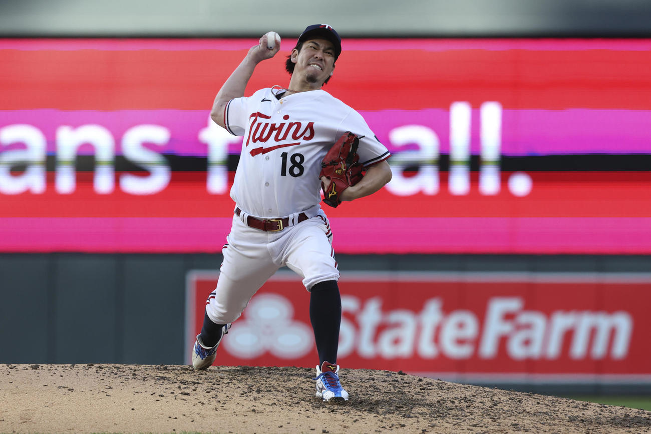 6回に救援登板したツインズ前田健太（AP）