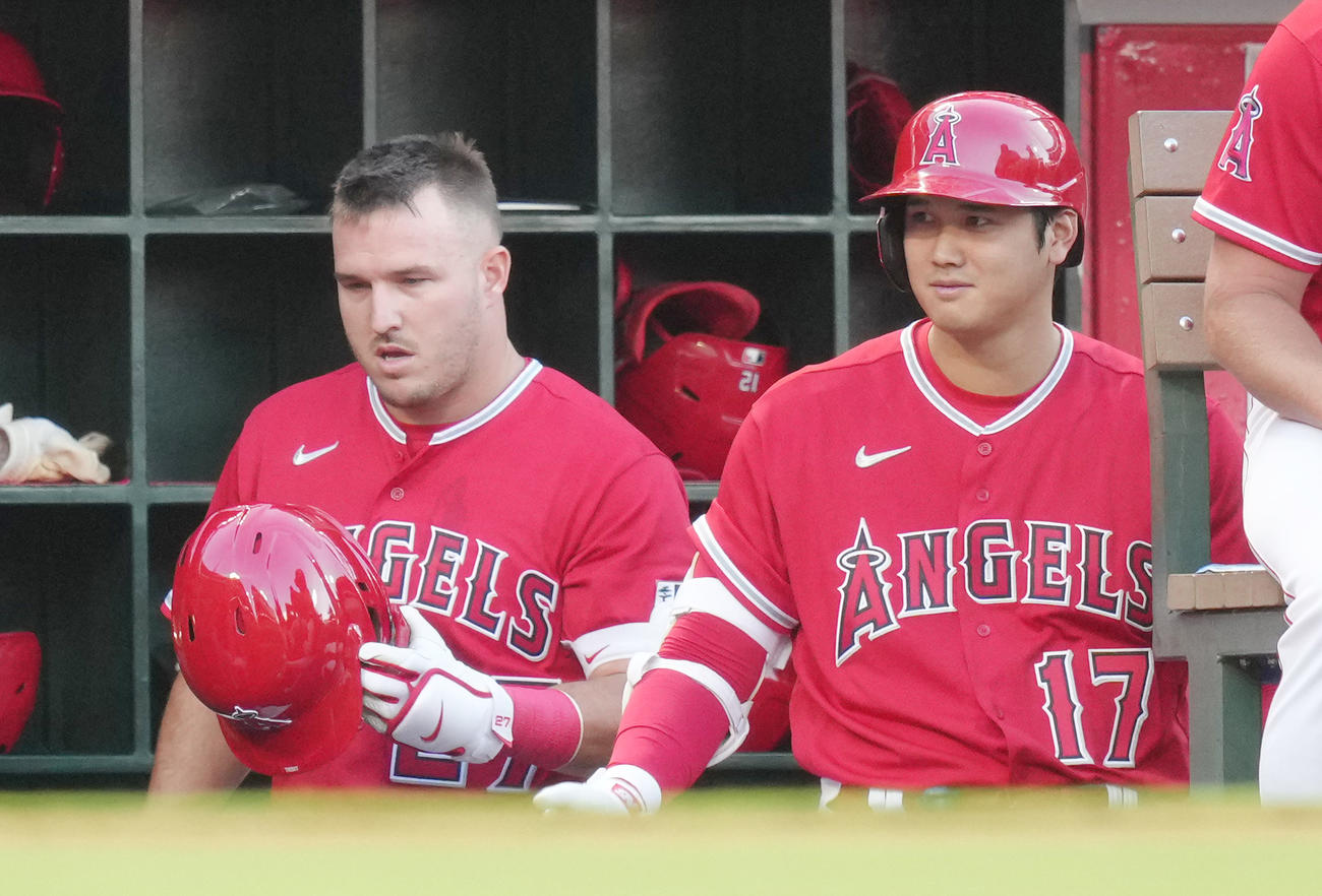 エンゼルス・トラウトと大谷翔平（2023年8月22日撮影）