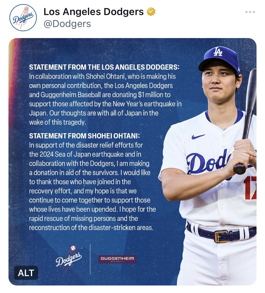 ドジャース公式Xから