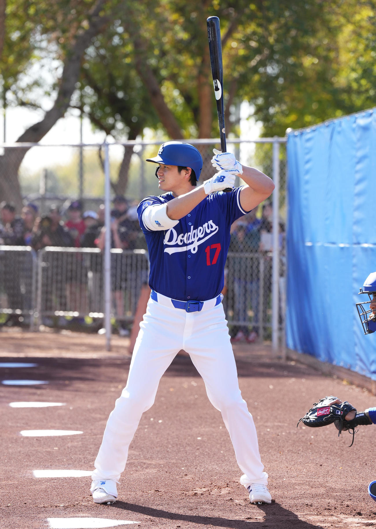 ブルペンの打席に入り構えるドジャース大谷（撮影・菅敏）