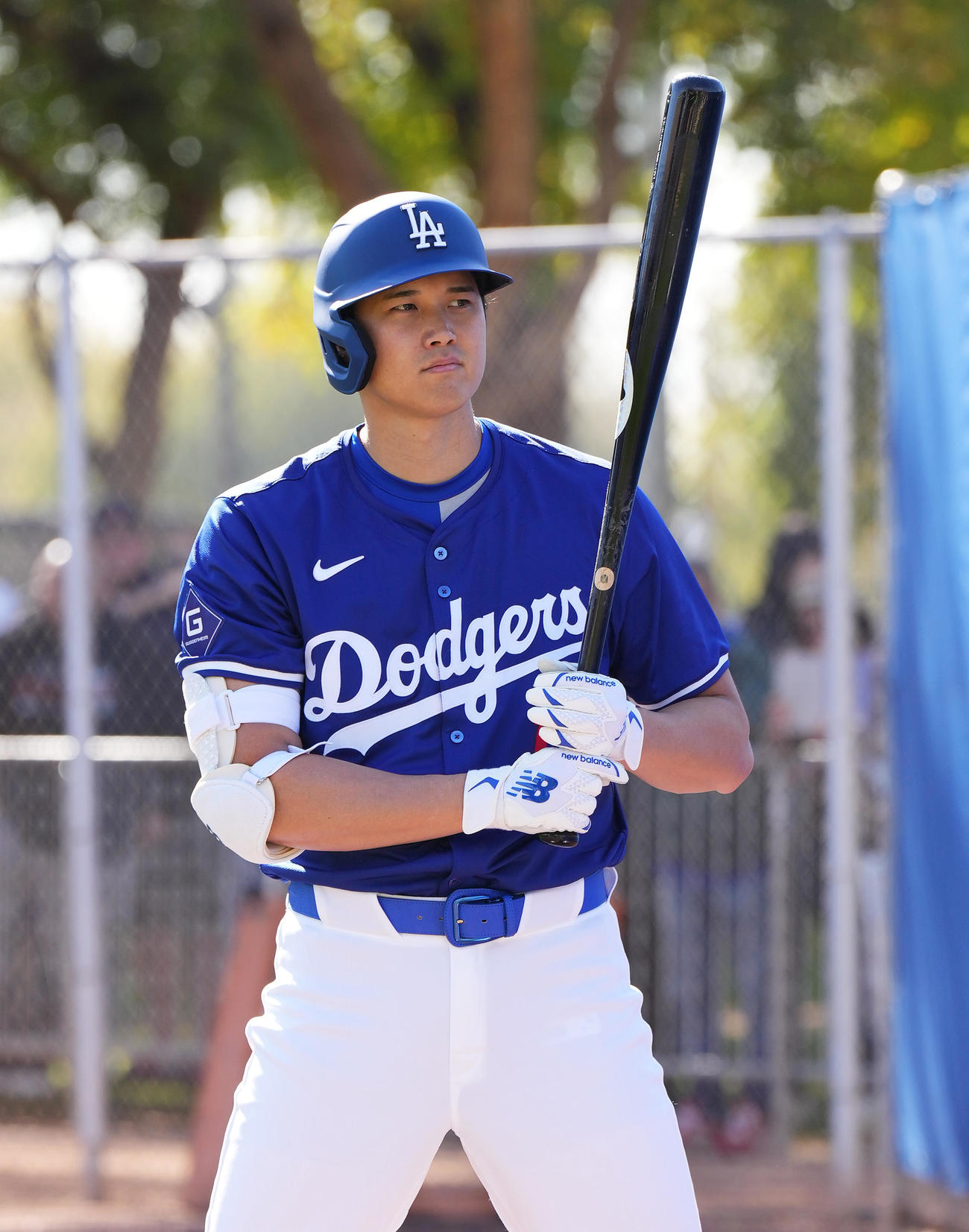 ブルペンの打席に入り構えるドジャース大谷（撮影・菅敏）