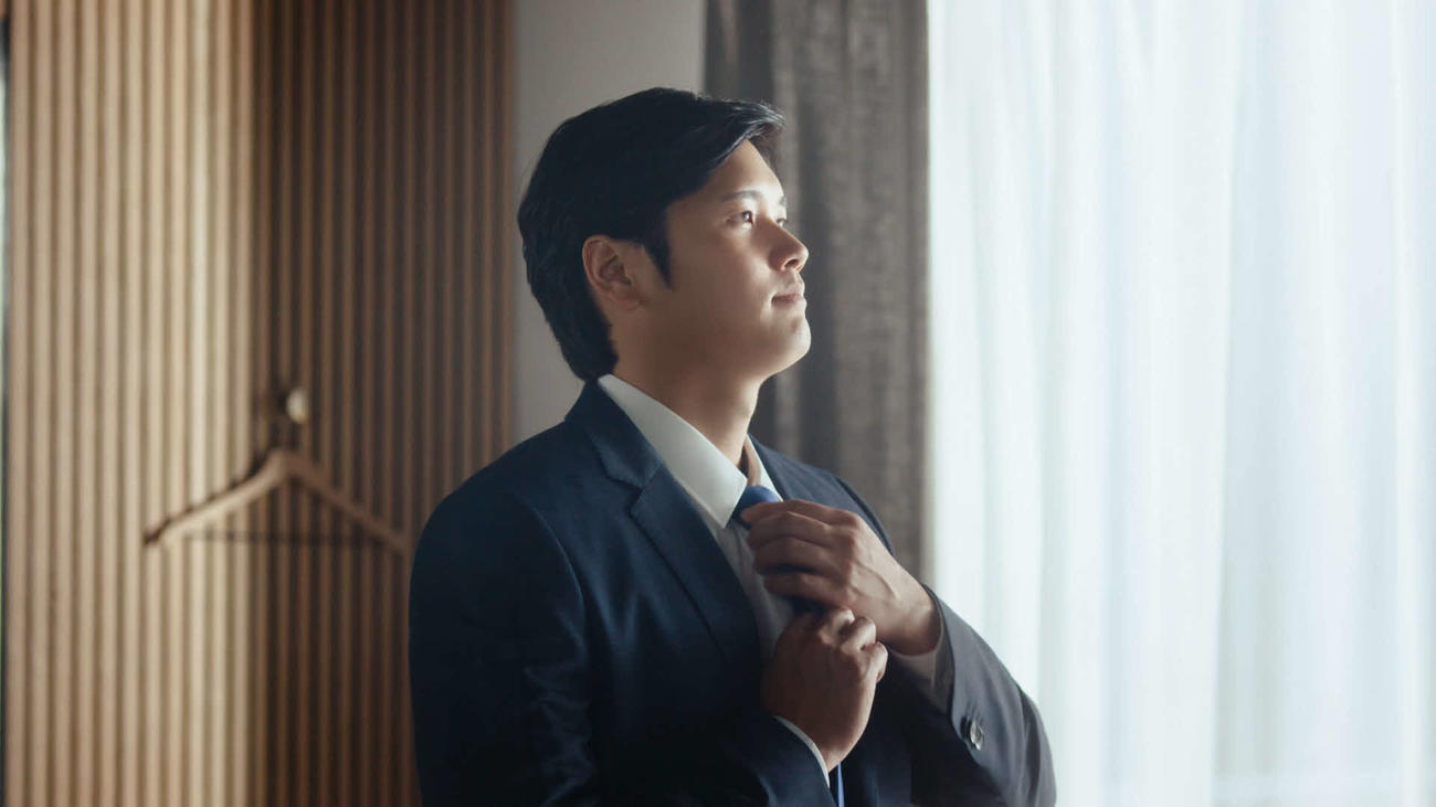 ECCブランドアンバサダーのドジャース大谷の新テレビCM「未来へ、翔（はばた）け。」編（ECC提供）