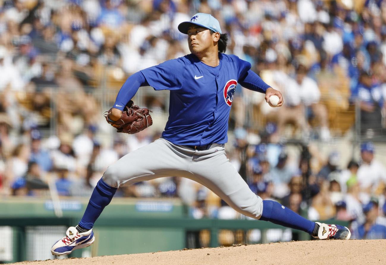 ドジャース戦に先発でオープン戦初登板し、2回 1／3 を3安打3失点、5三振だったカブス・今永＝グレンデール（共同）