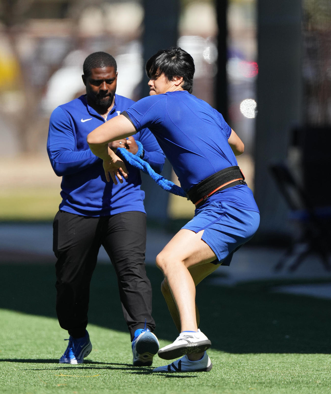 トレーニングをするドジャース大谷（撮影・菅敏）