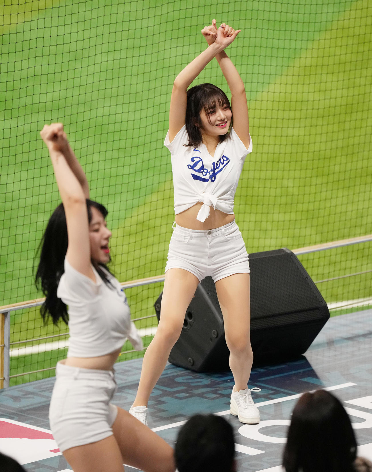 キウム対ドジャース　スタンドを盛り上げるドジャースチア（撮影・菅敏）