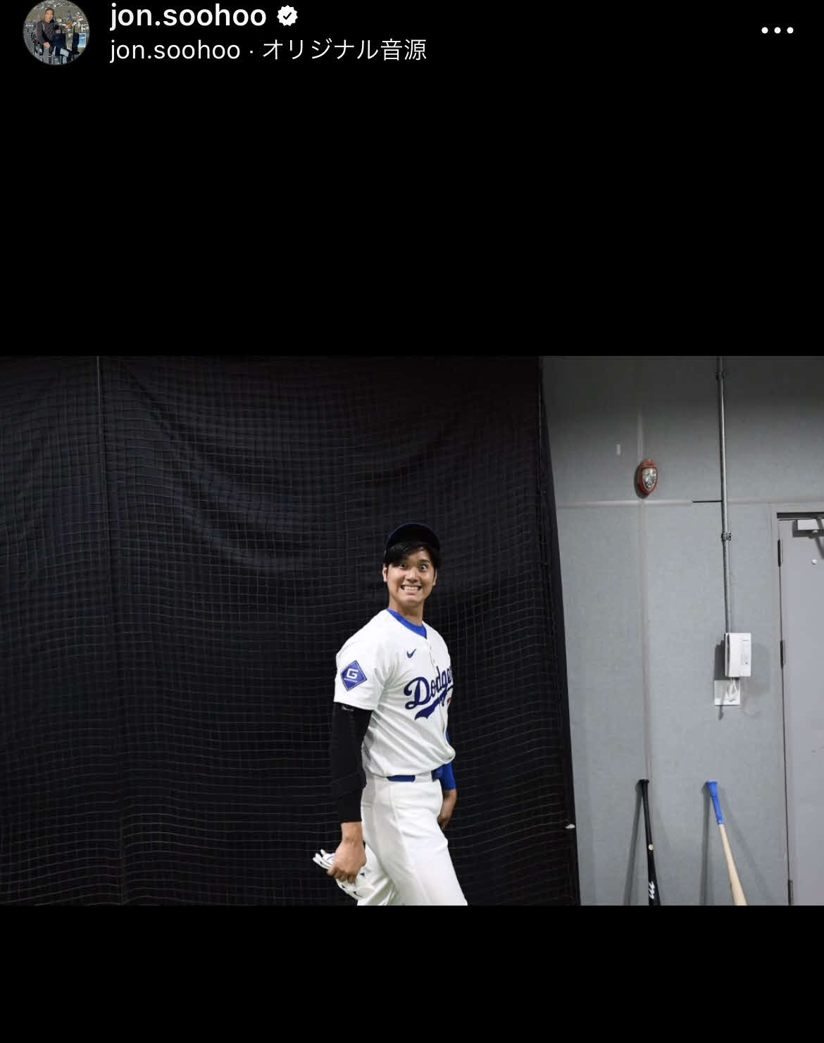 ドジャース公式カメラマンのジョン・スーフー氏が公開した大谷の変顔ショット（スーフー氏インスタグラムより）jon.soohoo/dodgers