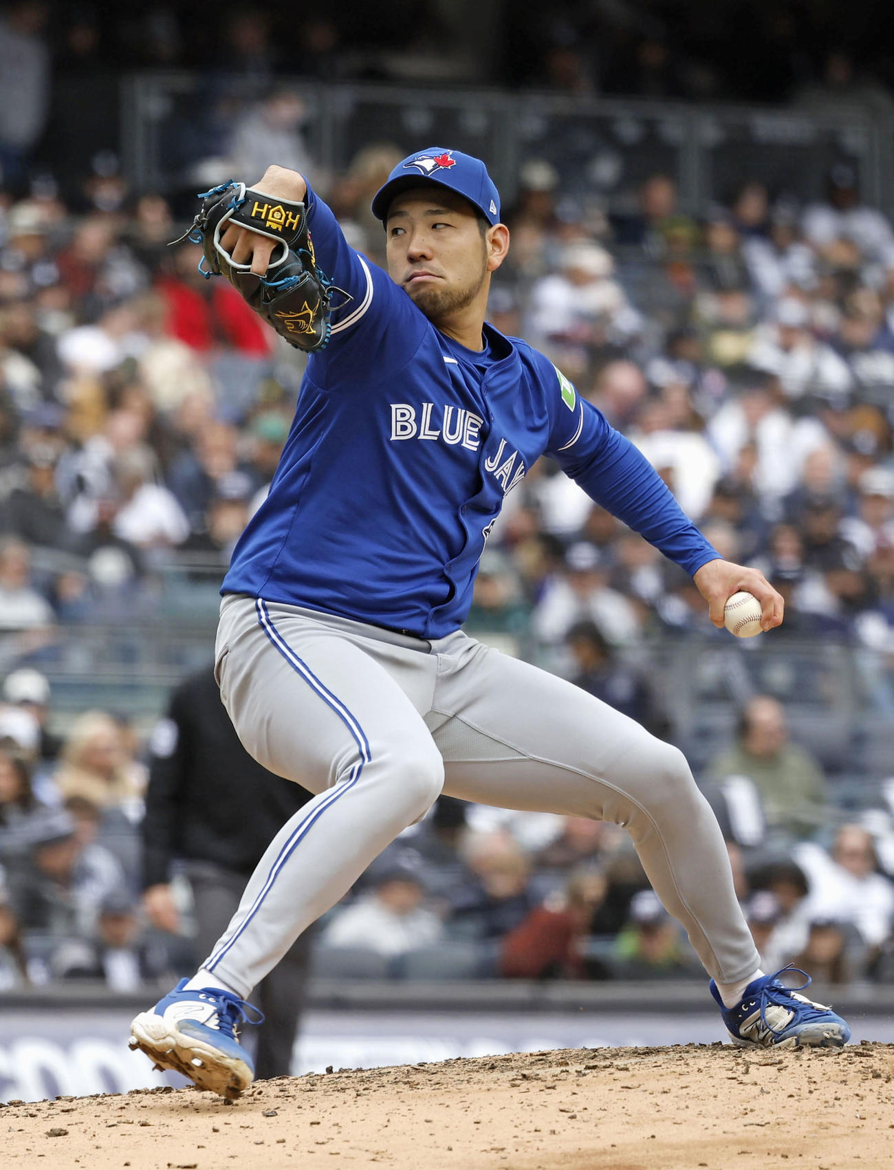 ヤンキース戦に先発し、5回 1／3 を4安打無失点、7奪三振と好投したブルージェイズ菊池。今季初勝利はならなかった（共同）
