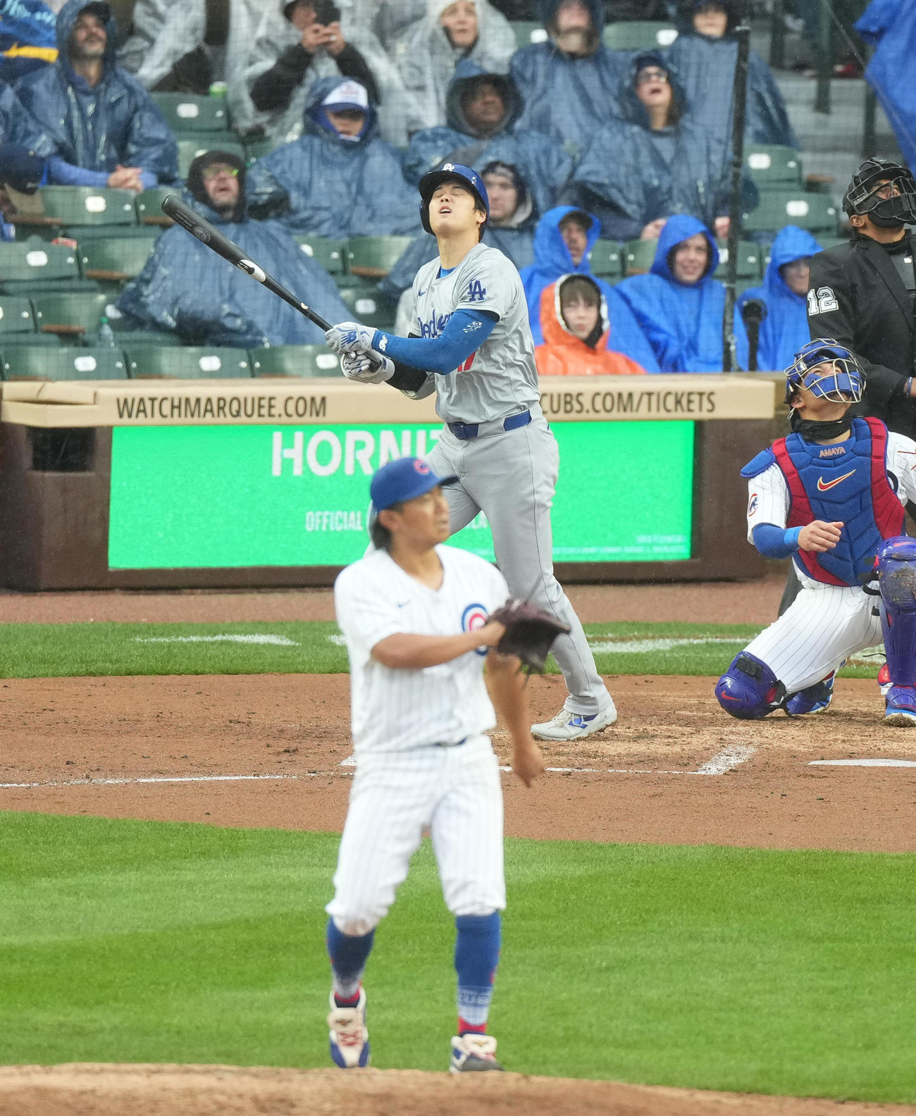 カブス対ドジャース　3回表ドジャース2死、今永から三邪飛に倒れる大谷（撮影・菅敏）