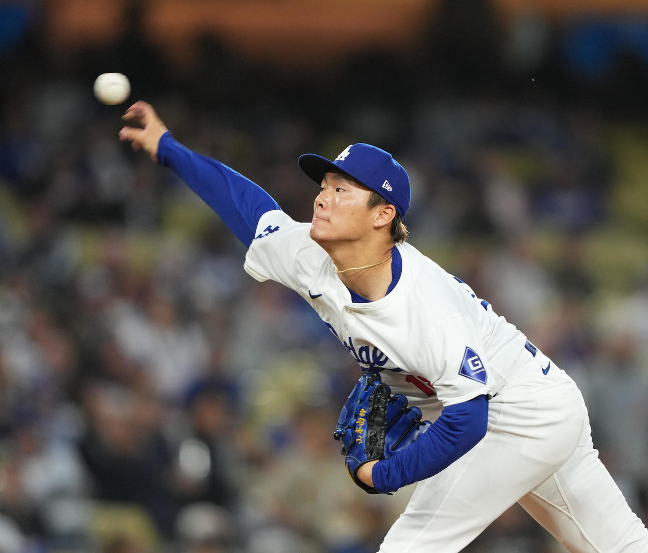 ドジャース対パドレス　ドジャース先発の山本（撮影・菅敏）