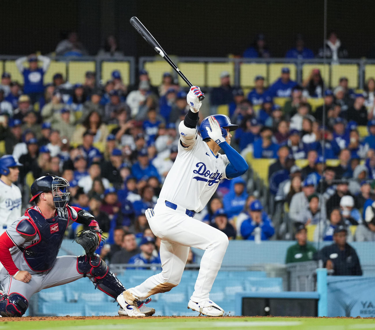 ドジャース対ナショナルズ　7回裏ドジャース2死一、二塁、中直に倒れる大谷（撮影・菅敏）