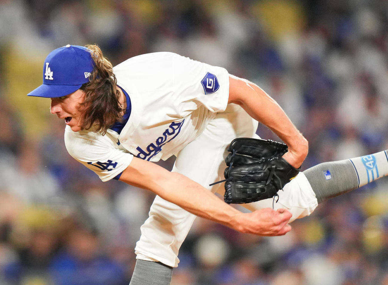 ドジャース対ナショナルズ　ドジャース先発のグラスノー（撮影・菅敏）