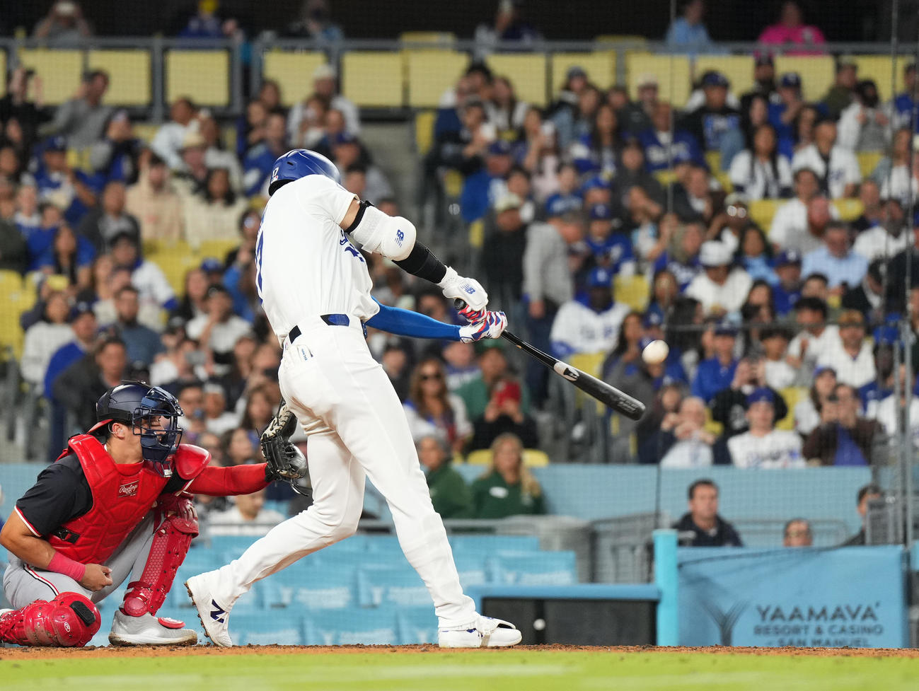 ドジャース対ナショナルズ　7回裏ドジャース無死二塁、中飛に倒れる大谷（撮影・菅敏）