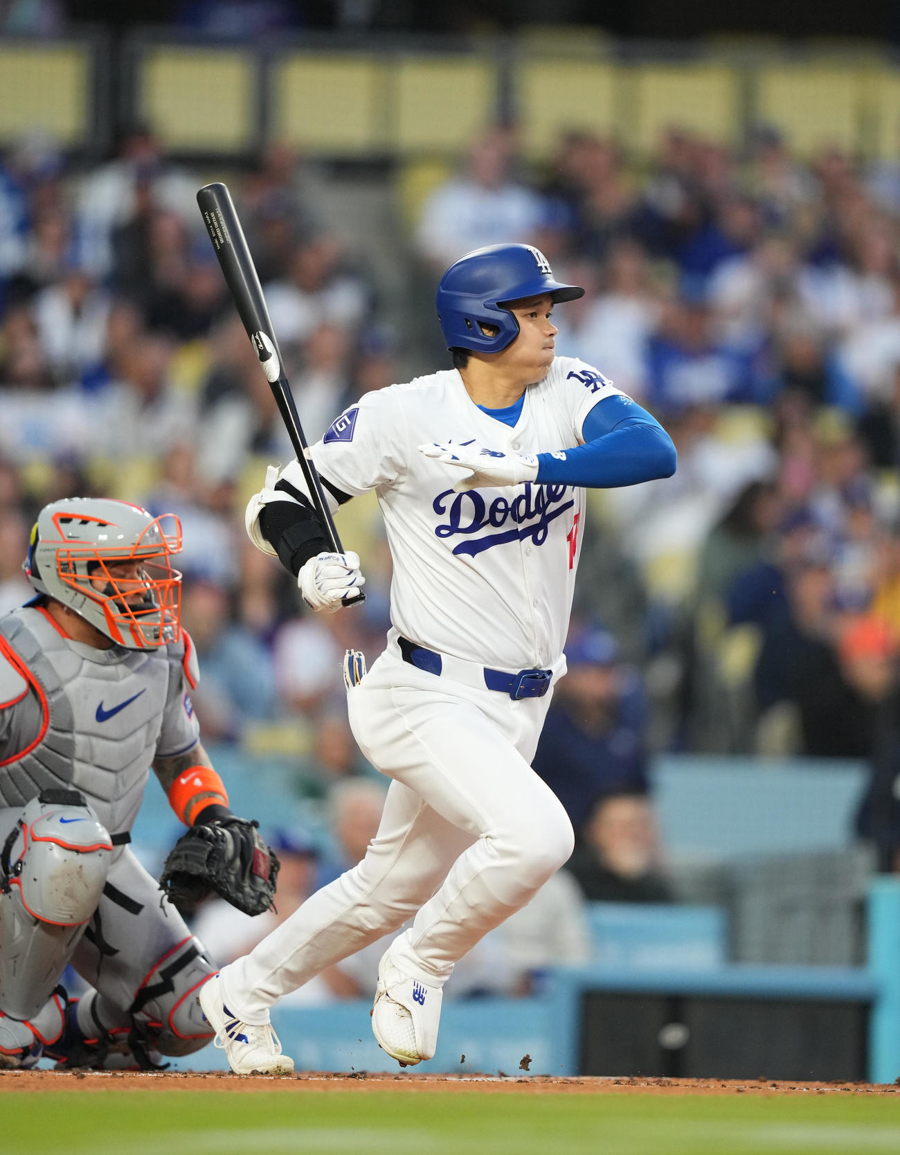 ドジャース対メッツ　1回裏ドジャース1死、二ゴロに倒れる大谷（撮影・菅敏）