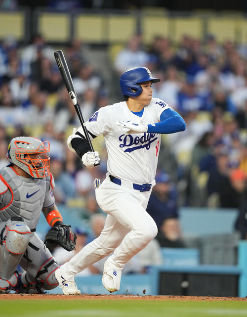 ドジャース対メッツ　1回裏ドジャース1死、二ゴロに倒れる大谷（撮影・菅敏）