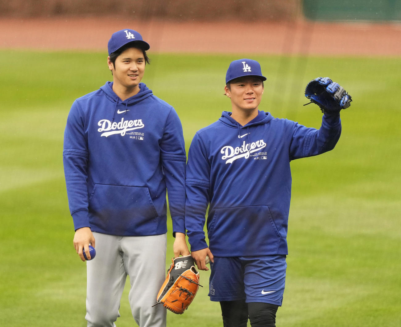 ドジャース大谷翔平と山本由伸（2024年4月7日撮）