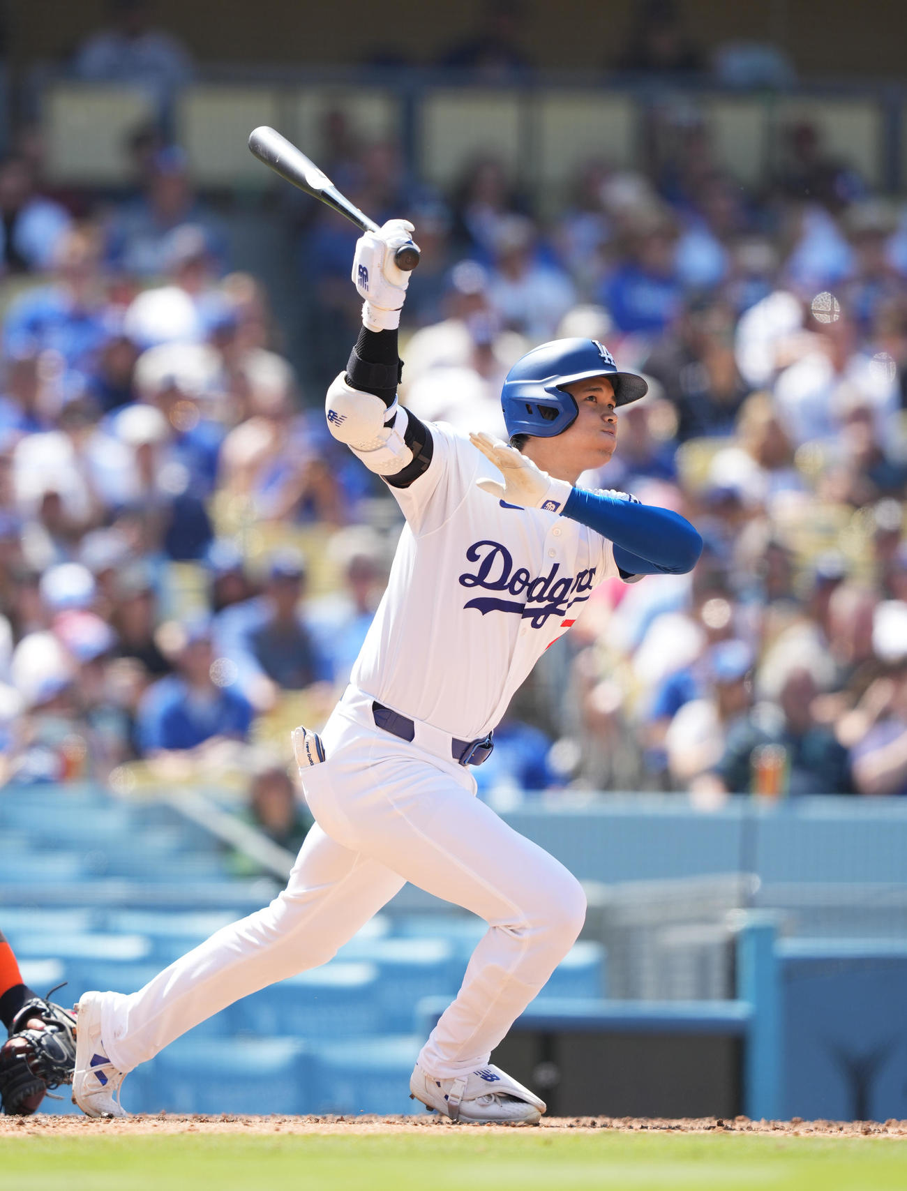ドジャース対メッツ　5回裏ドジャース無死、右二塁打を放つ大谷（撮影・菅敏）