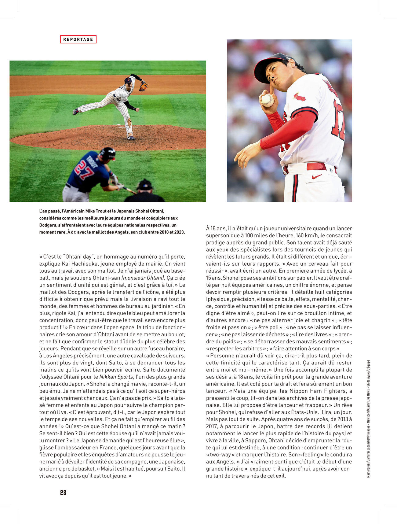 フランスの老舗スポーツ紙「L’Equipe（レキップ）」がドジャース大谷を特集（アントイネ・バーロン記者提供）