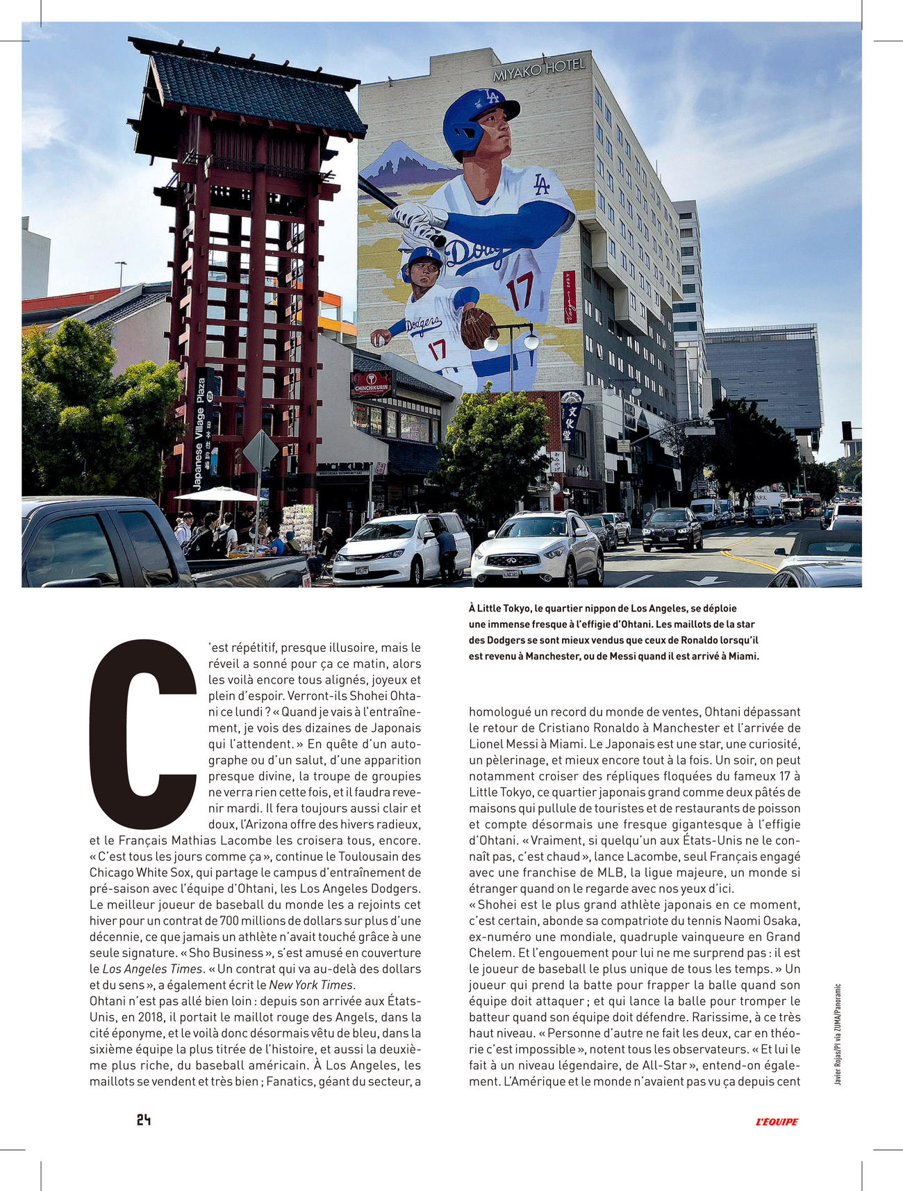 フランスの老舗スポーツ紙「L’Equipe（レキップ）」がドジャース大谷を特集（アントイネ・バーロン記者提供）