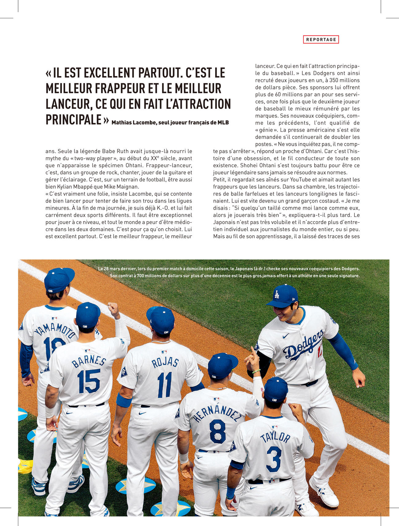 フランスの老舗スポーツ紙「L’Equipe（レキップ）」がドジャース大谷を特集（アントイネ・バーロン記者提供）